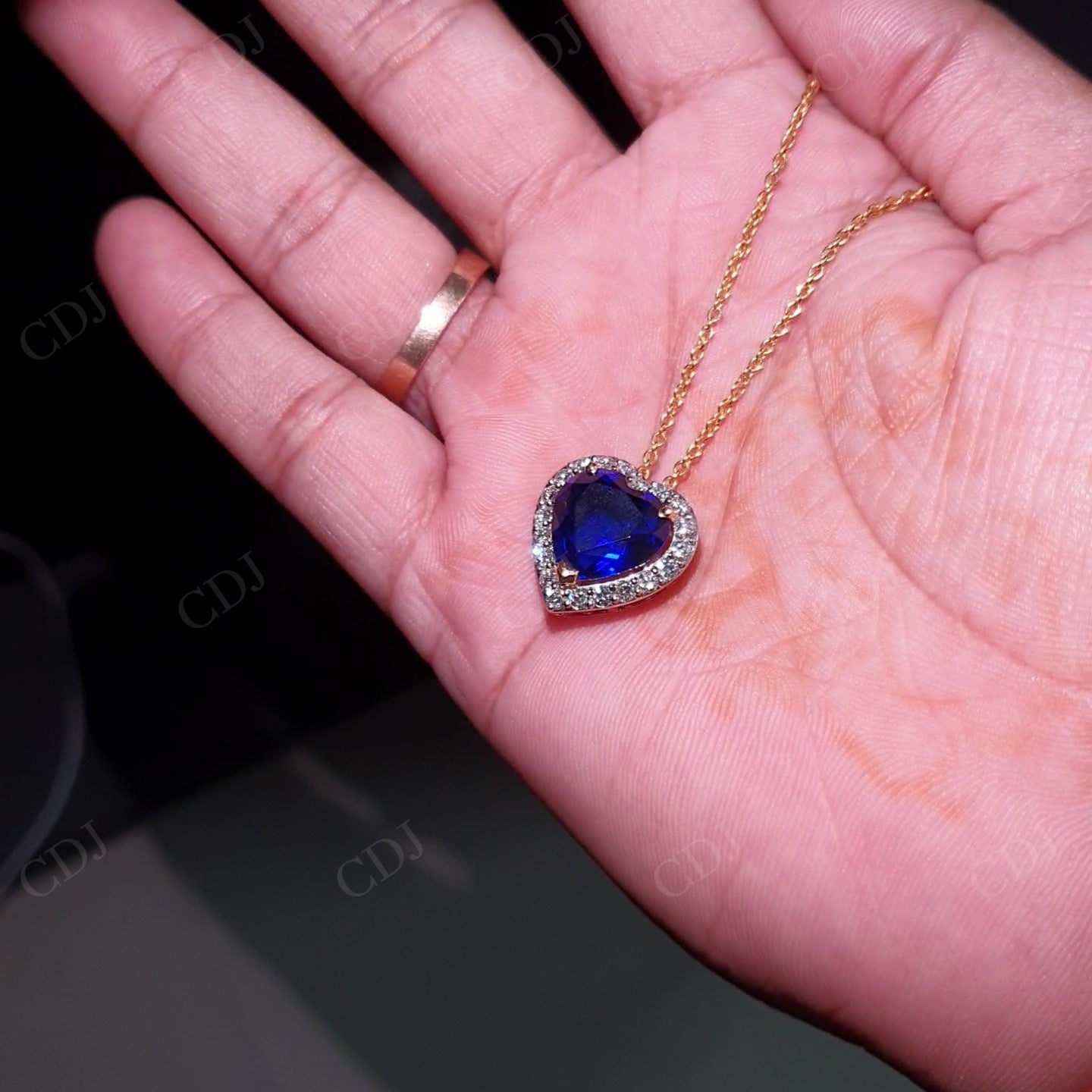 Blue Sapphire Heart Cut And Lab Grown Diamond Halo 14K Gold Love Pendant hip hop jewelry customdiamjewel   