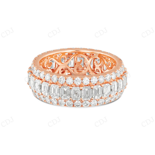 14k Rose Gold Emerald & Round Diamond Men's Eternity Band hip hop jewelry CustomDiamJewel