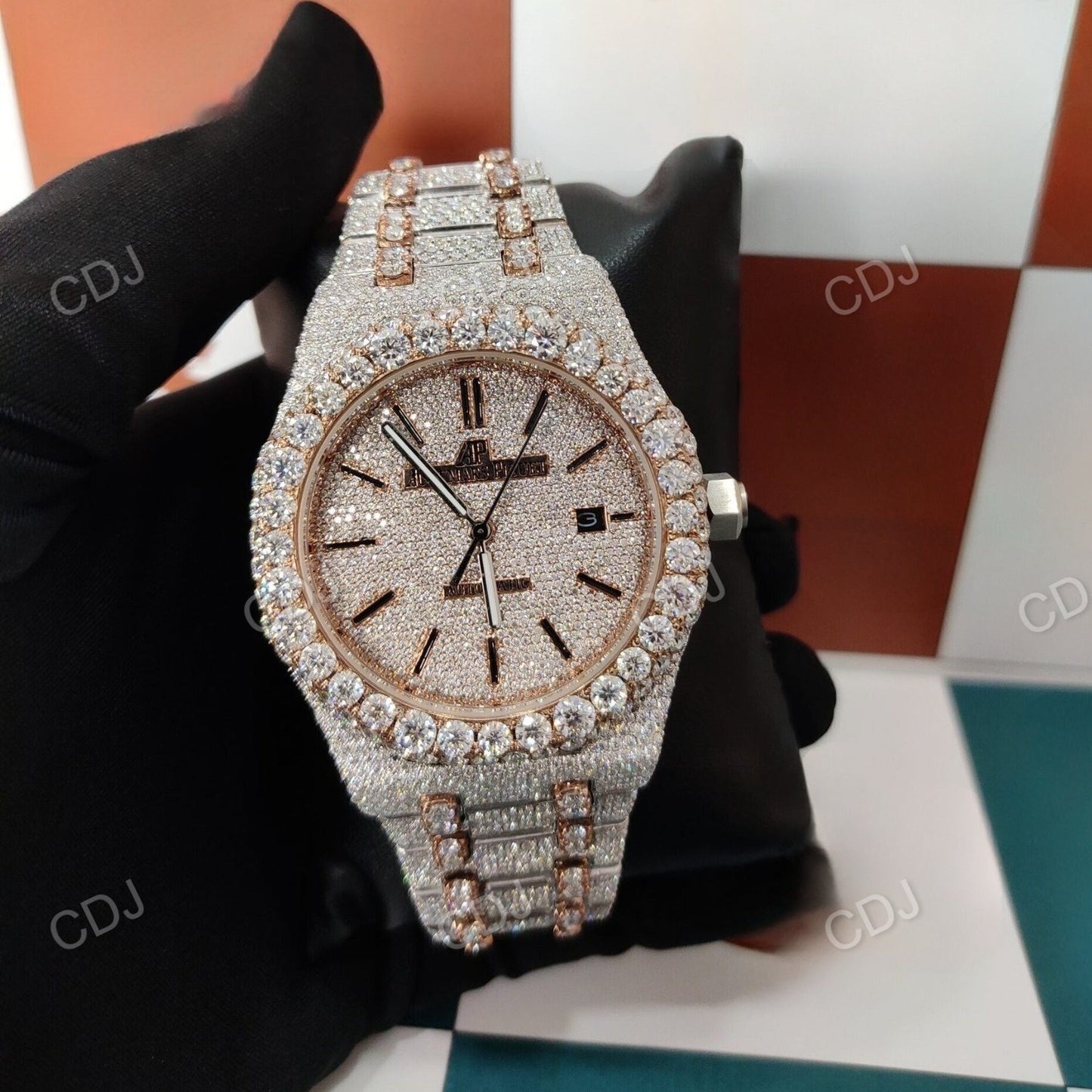 Iced Out Watch VVS Clarity Moissanite Studded Diamond AP Watch customdiamjewel