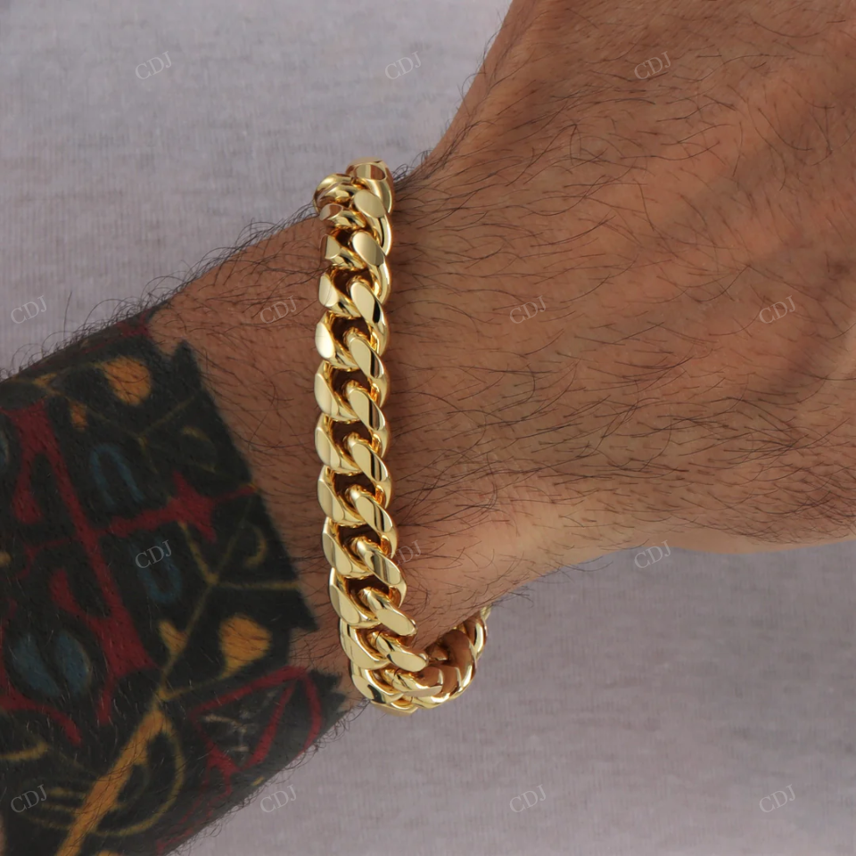 925 Sterling Silver Yellow Gold Plated Cuban Link Hip Hop Bracelet hip hop jewelry CustomDiamJewel