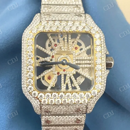 Two Tone Iced Out Diamond Skeleton Watch For Men customdiamjewel