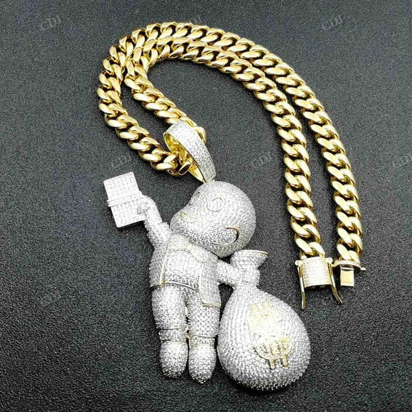 Iced Out Money Cartoon Design Moissanite Hip Hop Pendant hip hop jewelry CustomDiamJewel