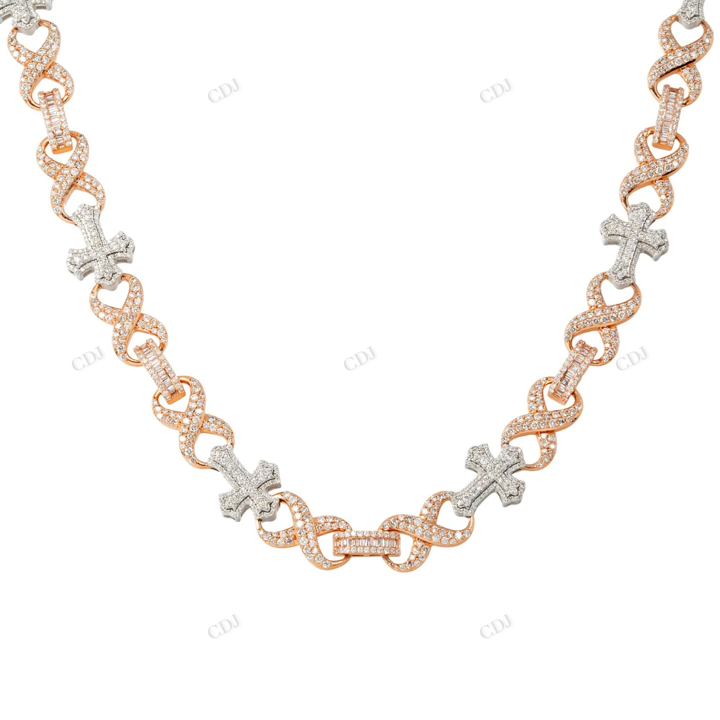 11.71 CTW Two Tone Diamond Cross Infinity Link Chain hip hop jewelry CustomDiamJewel