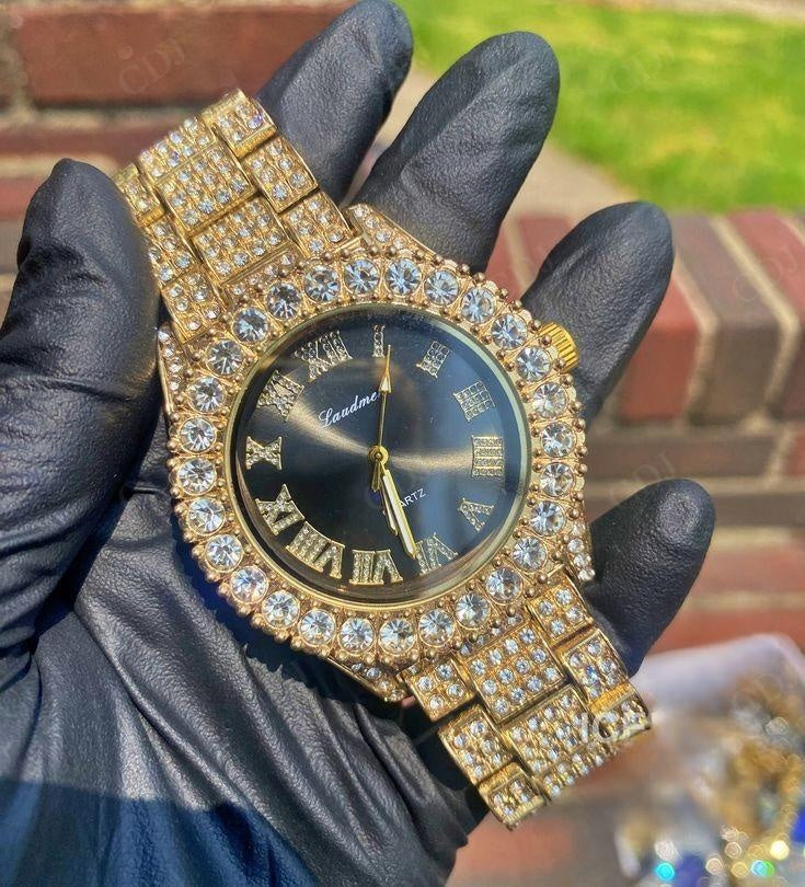 Hip Hop Men's Handmade Natural Diamond Rolex Bust Down Watch customdiamjewel