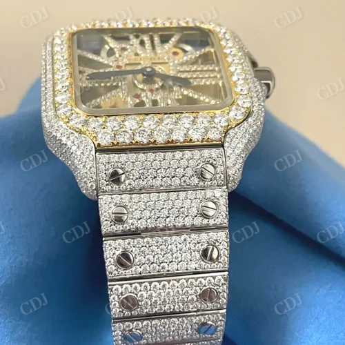 Two Tone Iced Out Diamond Skeleton Watch For Men customdiamjewel