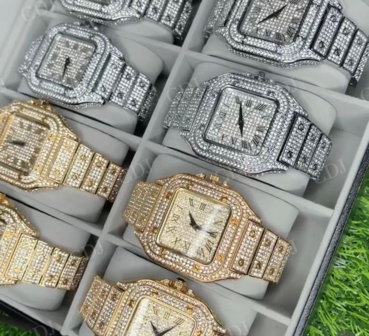 Hip Hop Natural Diamond Studded Roman Dial Cartier Watch for Men customdiamjewel