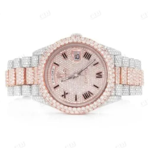 Two Tone Moissanite Studded Rolex Iced Out Men's Watch customdiamjewel