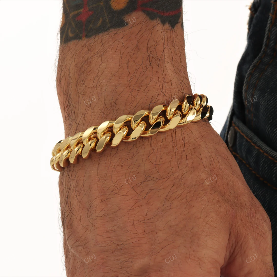 925 Sterling Silver Yellow Gold Plated Cuban Link Hip Hop Bracelet hip hop jewelry CustomDiamJewel