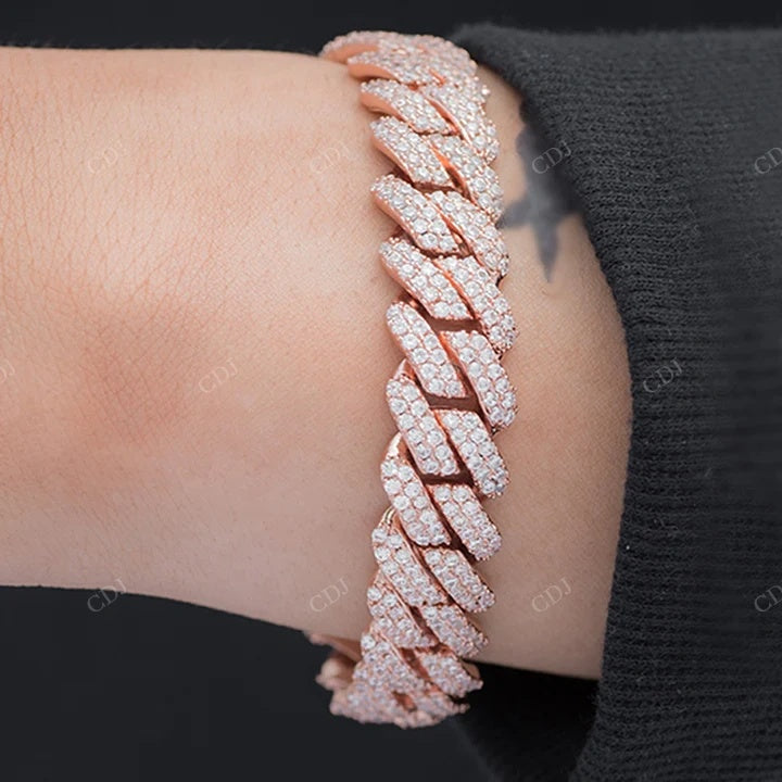 Rose Gold Plated Full Ice Out Cuban Link Bracelet hip hop jewelry CustomDiamJewel