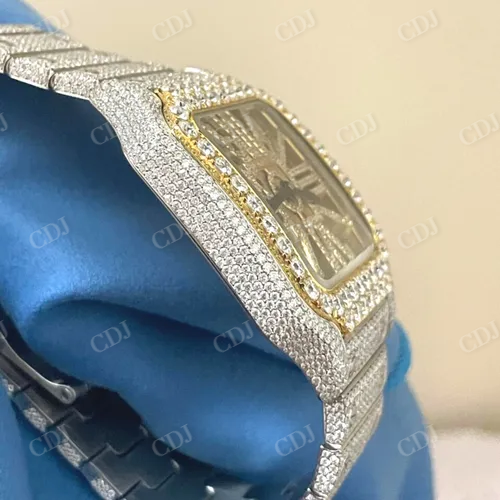 Two Tone Iced Out Diamond Skeleton Watch For Men customdiamjewel