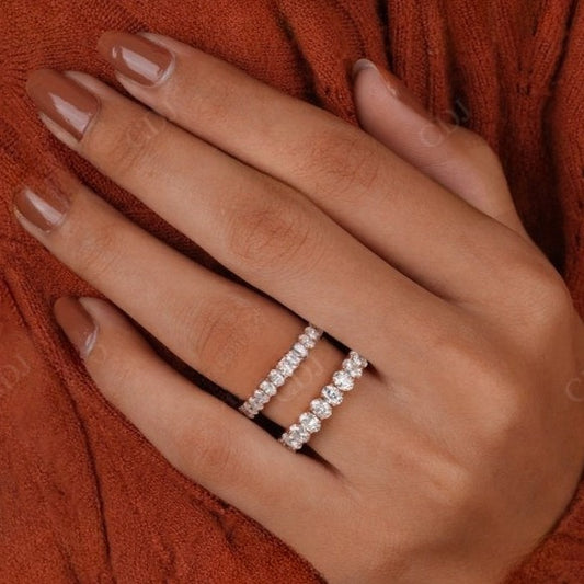 Oval Cut Lab Grown Diamond Full Eternity Solid Gold Matching Wedding Band  customdiamjewel Sterling Silver Rose Gold VVS-EF