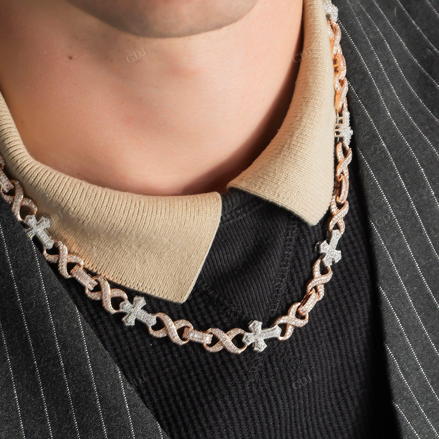 11.71 CTW Two Tone Diamond Cross Infinity Link Chain hip hop jewelry CustomDiamJewel