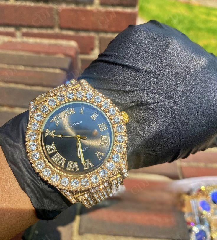 Hip Hop Men's Handmade Natural Diamond Rolex Bust Down Watch customdiamjewel