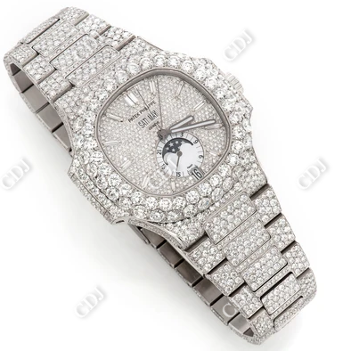 Handmade Moissanite Studded Chrono Moissanite Bust Down Watch customdiamjewel