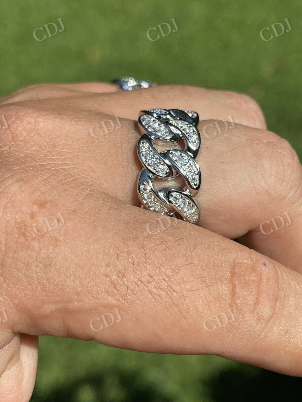 White Gold Miami Cuban Hip Hop Ring  customdiamjewel   