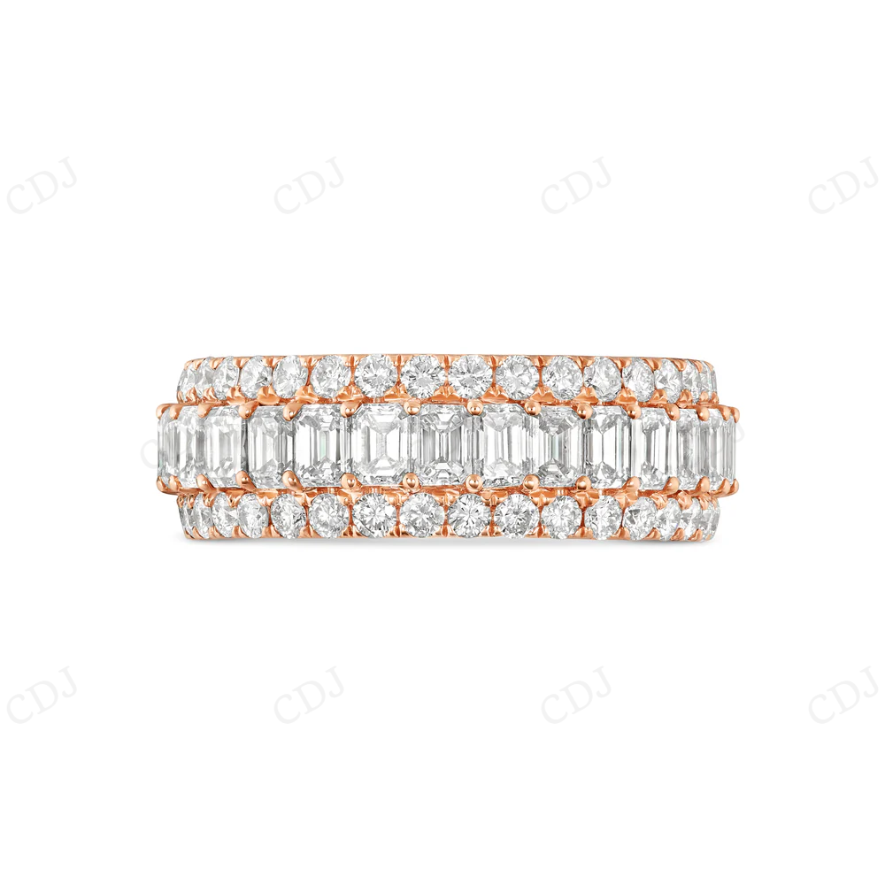 14k Rose Gold Emerald & Round Diamond Men's Eternity Band hip hop jewelry CustomDiamJewel