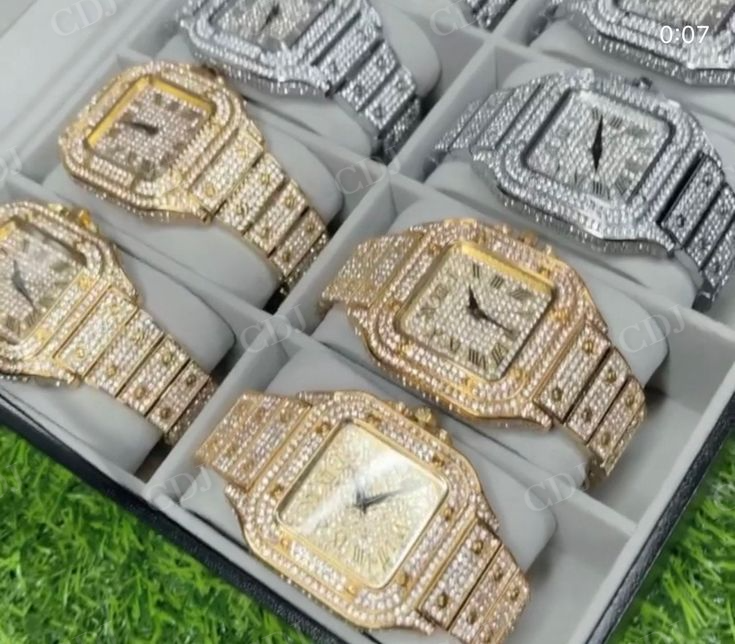 Hip Hop Natural Diamond Studded Roman Dial Cartier Watch for Men customdiamjewel