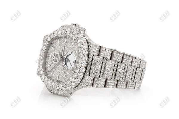 Handmade Moissanite Studded Chrono Moissanite Bust Down Watch customdiamjewel