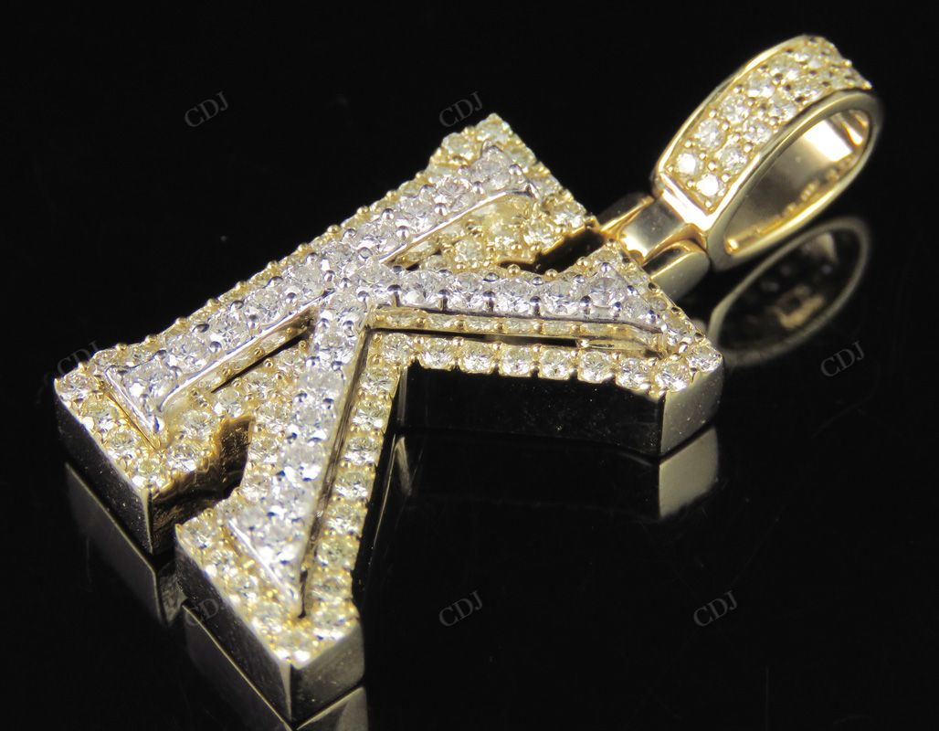 1.5" 1.5CTW Full Iced Out Natural Diamond Initial K Letter Pendant CustomDiamJewel