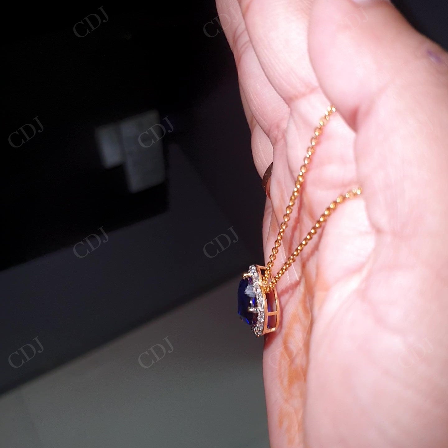 Blue Sapphire Heart Cut And Lab Grown Diamond Halo 14K Gold Love Pendant hip hop jewelry customdiamjewel   