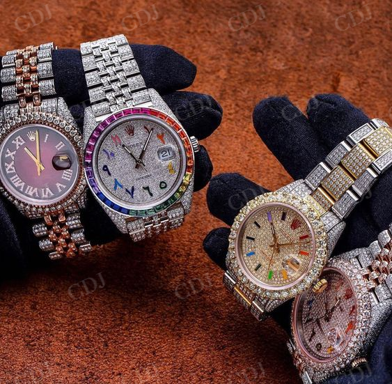 Fully Iced Out Red And Blue Dial Rolex Watch For Men customdiamjewel