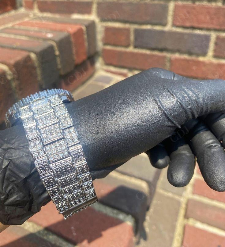Hip Hop Men's Handmade Natural Diamond Rolex Bust Down Watch customdiamjewel