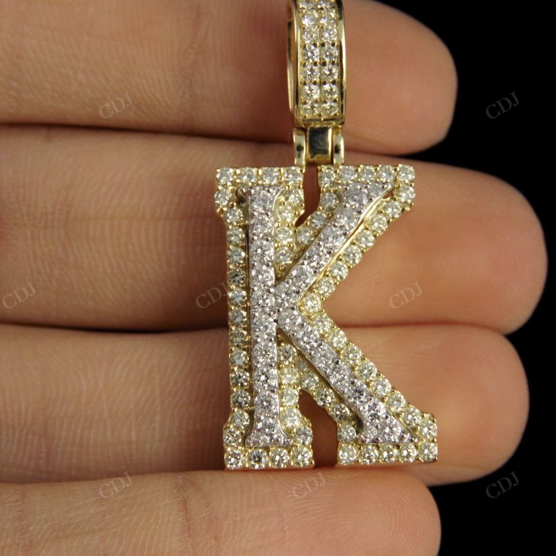 1.5" 1.5CTW Full Iced Out Natural Diamond Initial K Letter Pendant CustomDiamJewel
