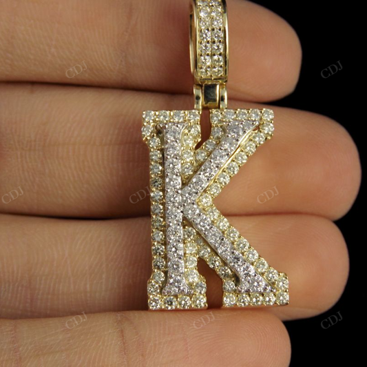 1.5" 1.5CTW Full Iced Out Natural Diamond Initial K Letter Pendant CustomDiamJewel