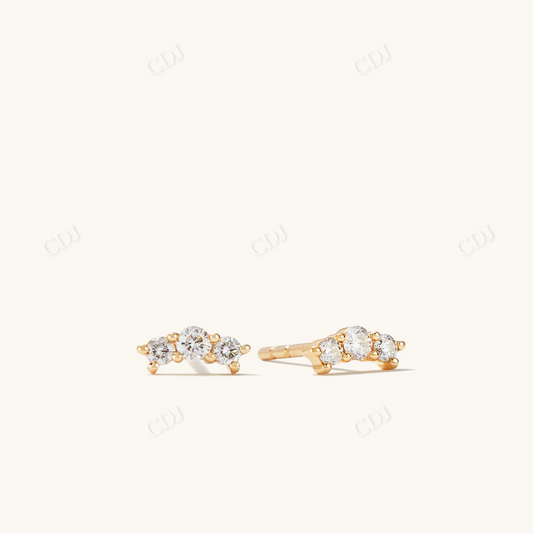 Single Triple Diamond Stud 14K Gold  customdiamjewel 10 KT Solid Gold Yellow Gold VVS-EF