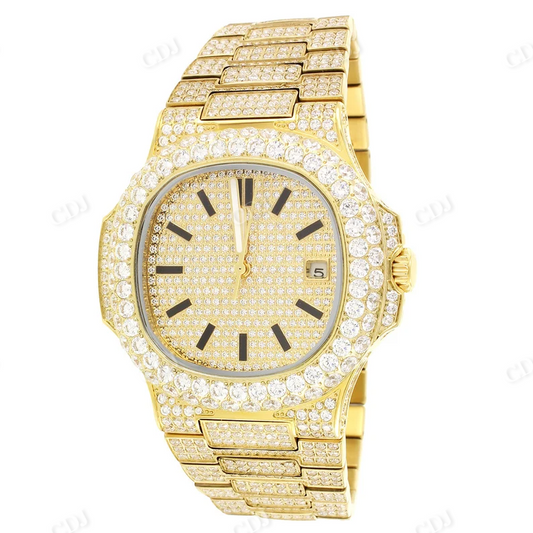 Yellow Gold Plated Square Dial Diamond Iced Out Rapper Watches For Men(19.00CTW)  customdiamjewel   
