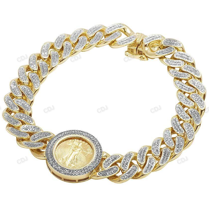 Silver Moissanite Unique Design Coin Mens Cuban Bracelet hip hop jewelry CustomDiamJewel
