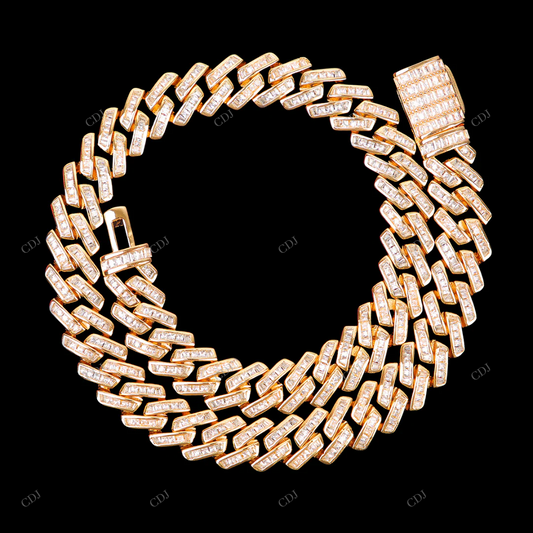 925 Sterling Silver Moissanite Cuban Link Chain For Gift CustomDiamJewel