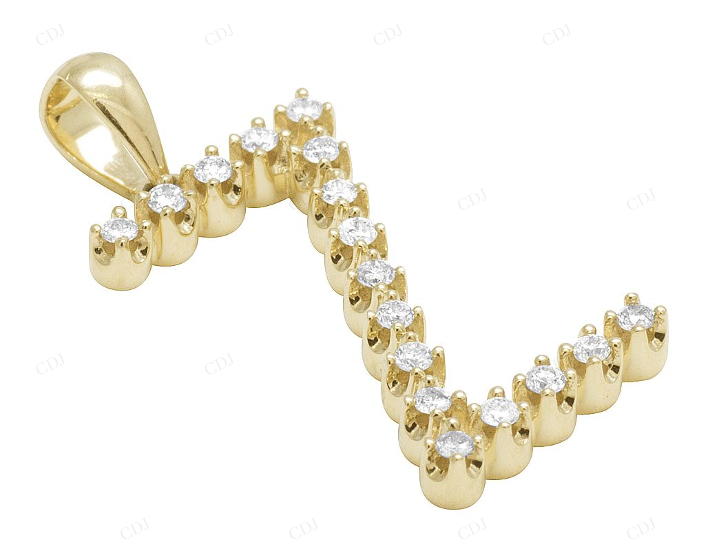 1" 10K Gold 1 Row Natural Diamond Initial Letter Z Pendant CustomDiamJewel