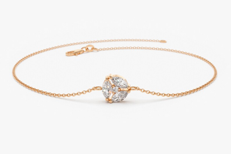 0.16CTW Moissanite Marquise Cluster Diamond Bracelet  customdiamjewel Sterling Silver Rose Gold VVS-EF