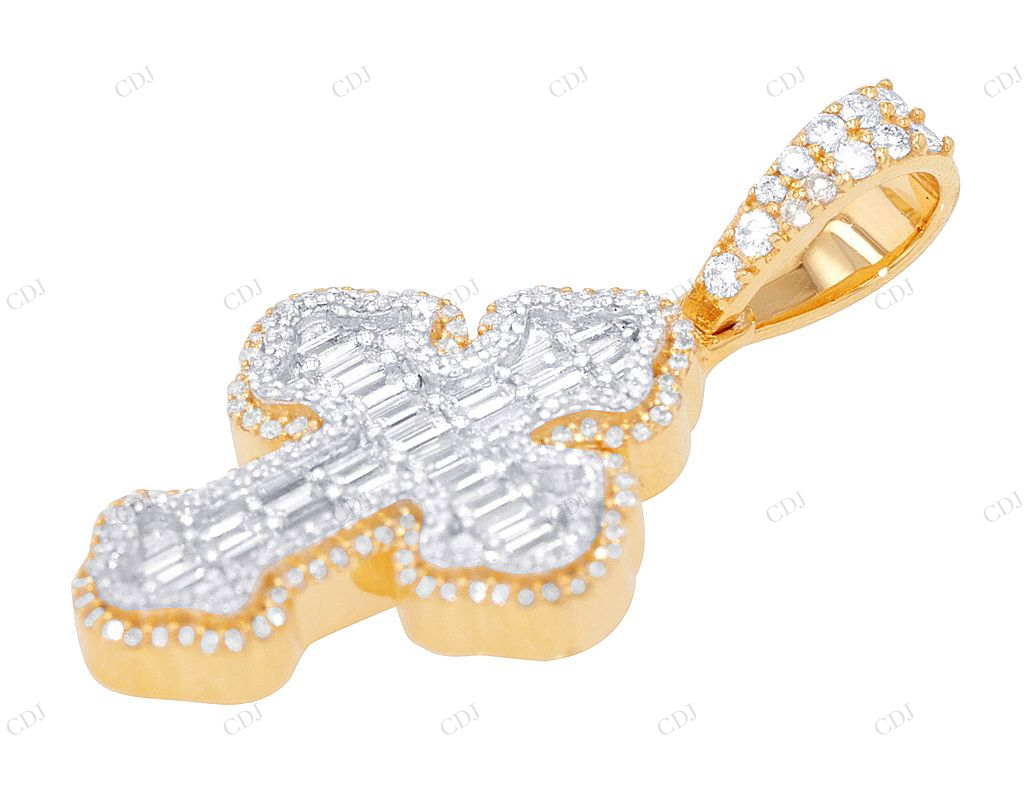 1.2 Inch Baguette Cross Lab Grown Diamond 10K Gold Pendant Hip Hop Pendent CustomDiamJewel