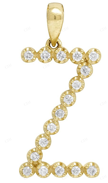 1" 10K Gold 1 Row Natural Diamond Initial Letter Z Pendant CustomDiamJewel