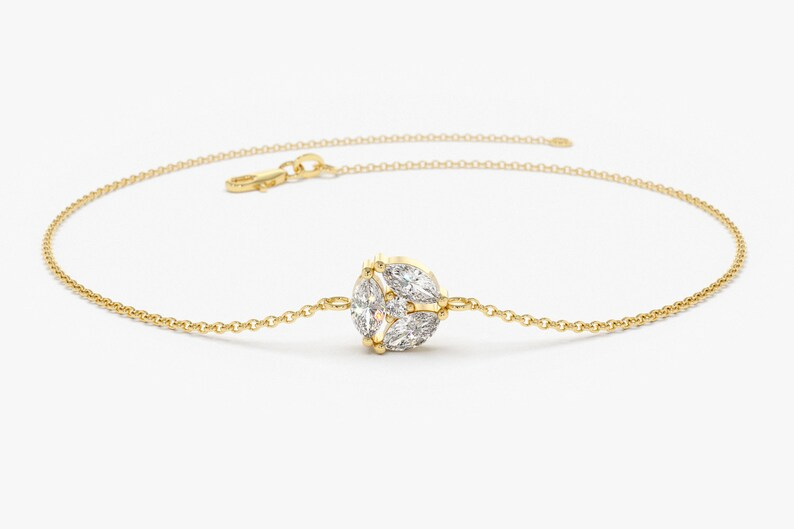 0.16CTW Moissanite Marquise Cluster Diamond Bracelet  customdiamjewel Sterling Silver Yellow Gold VVS-EF