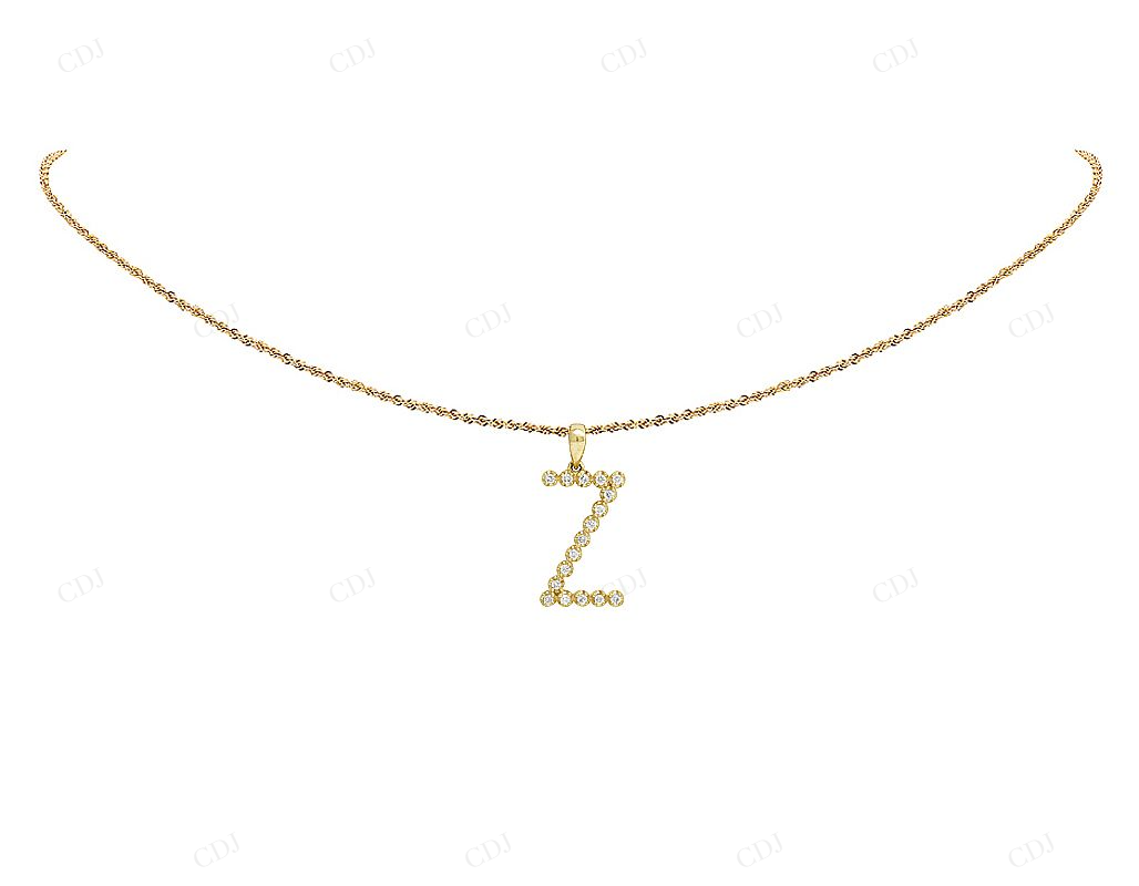 1" 10K Gold 1 Row Natural Diamond Initial Letter Z Pendant CustomDiamJewel