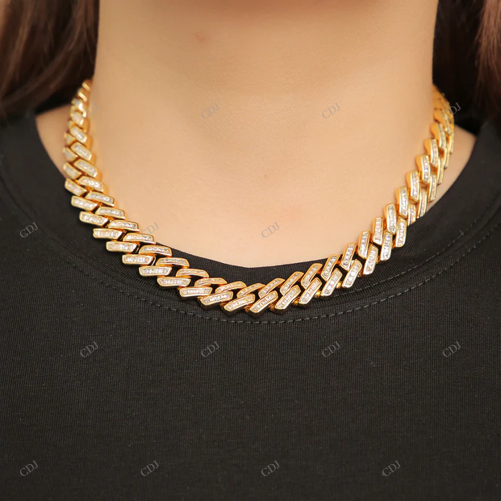 925 Sterling Silver Moissanite Cuban Link Chain For Gift CustomDiamJewel