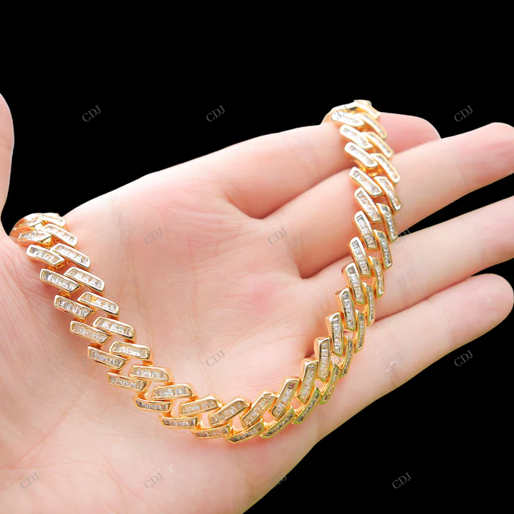925 Sterling Silver Moissanite Cuban Link Chain For Gift CustomDiamJewel