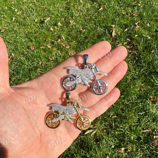 14K Gold Motorcycle Dirt Bike Iced Diamond Pendant  customdiamjewel   