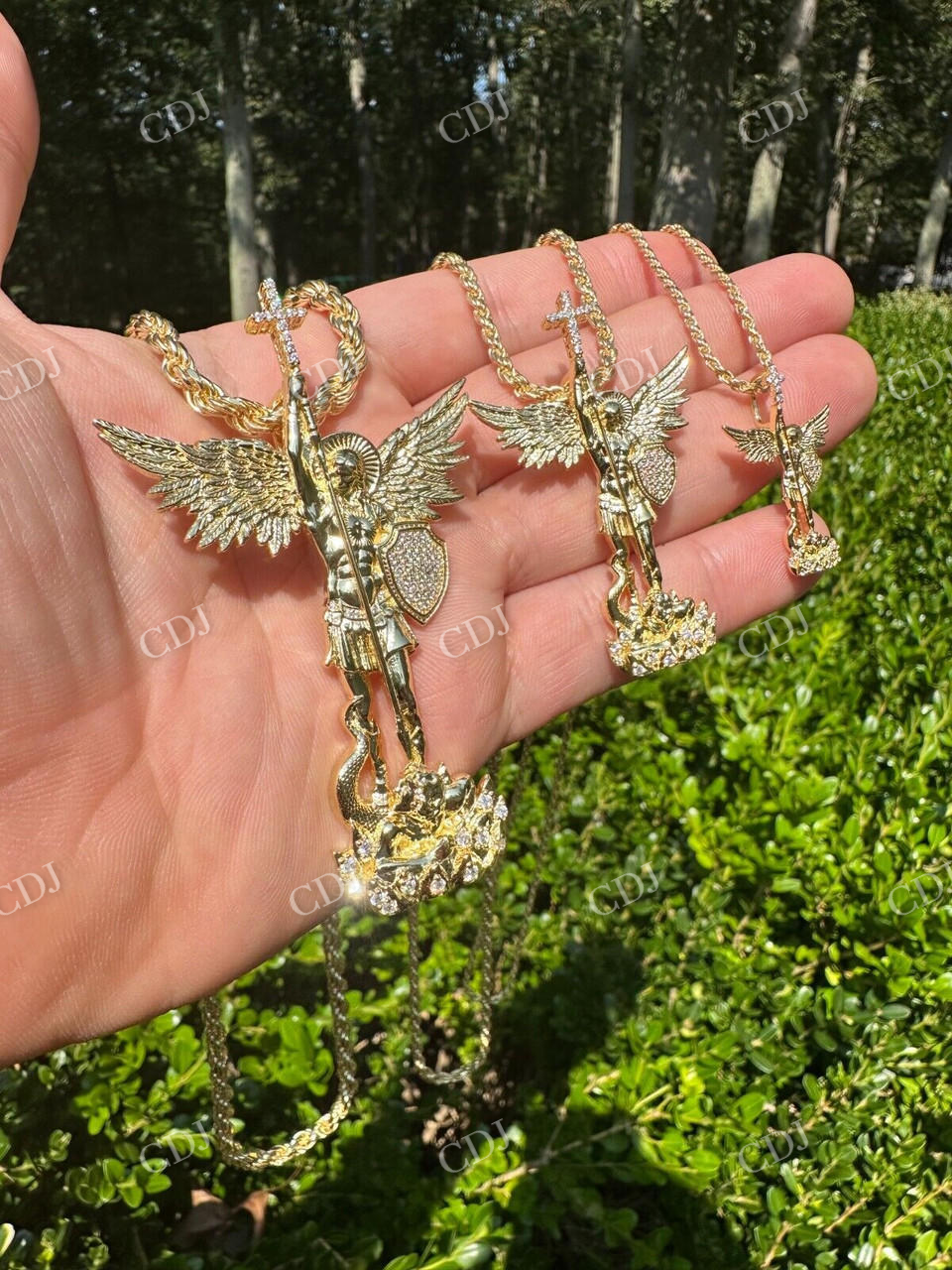 14K Gold Saint Michael Slaying Dragon Diamond Pendant  customdiamjewel   