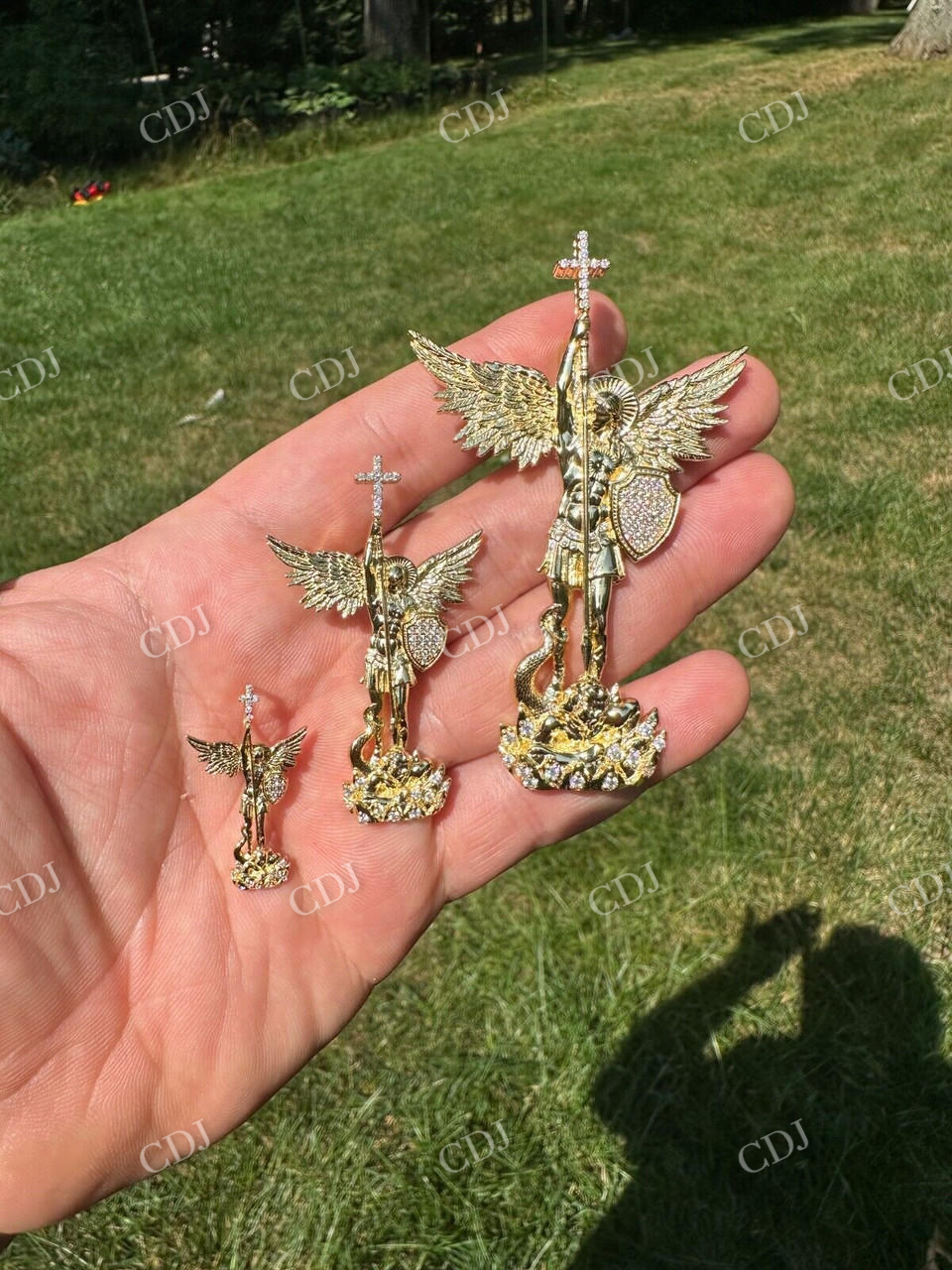 14K Gold Saint Michael Slaying Dragon Diamond Pendant  customdiamjewel   