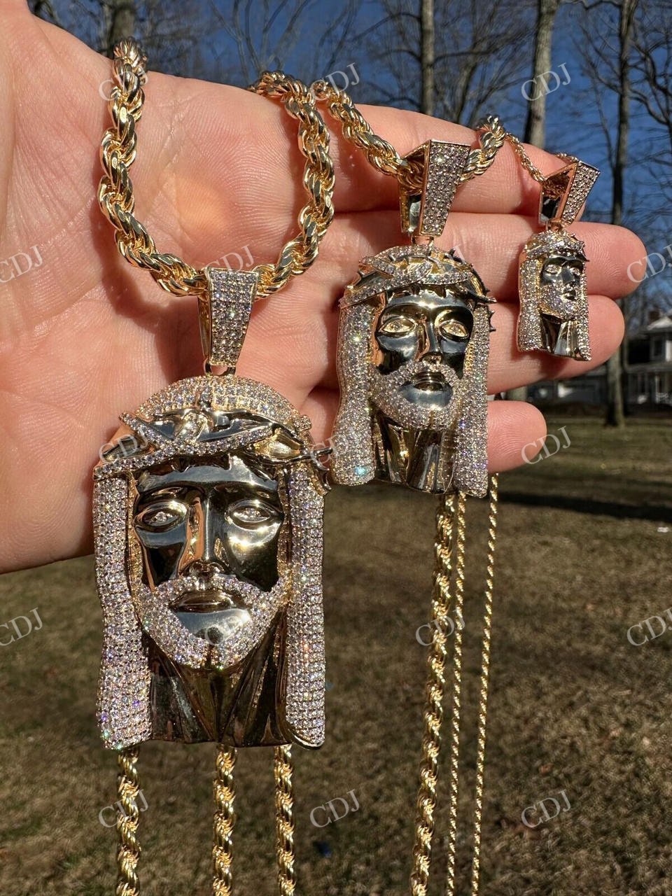 10k Yellow Gold Diamond Jesus Piece Pendant  customdiamjewel   