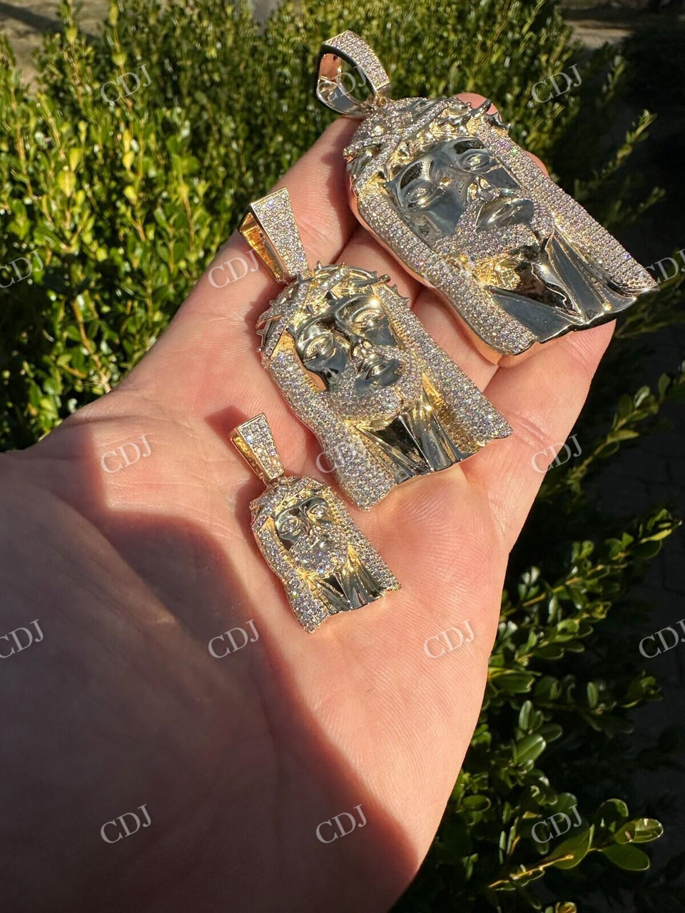 10k Yellow Gold Diamond Jesus Piece Pendant  customdiamjewel   