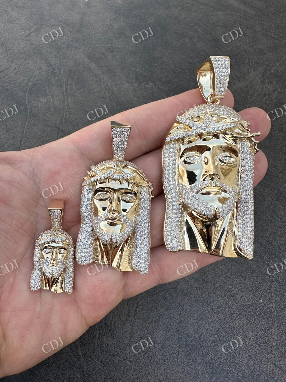 10k Yellow Gold Diamond Jesus Piece Pendant  customdiamjewel   