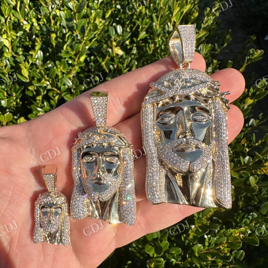 10k Yellow Gold Diamond Jesus Piece Pendant  customdiamjewel   
