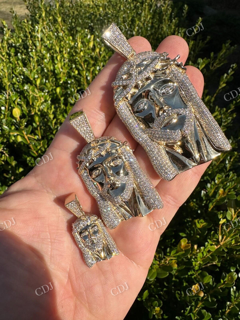 10k Yellow Gold Diamond Jesus Piece Pendant  customdiamjewel   