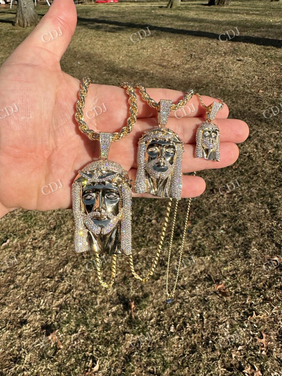 10k Yellow Gold Diamond Jesus Piece Pendant  customdiamjewel   