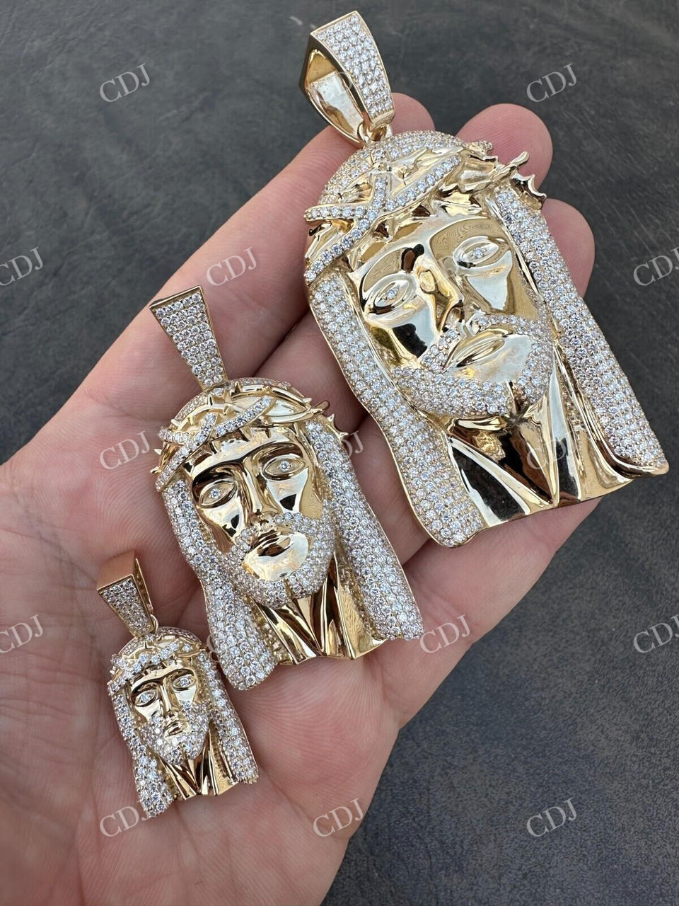 10k Yellow Gold Diamond Jesus Piece Pendant  customdiamjewel   